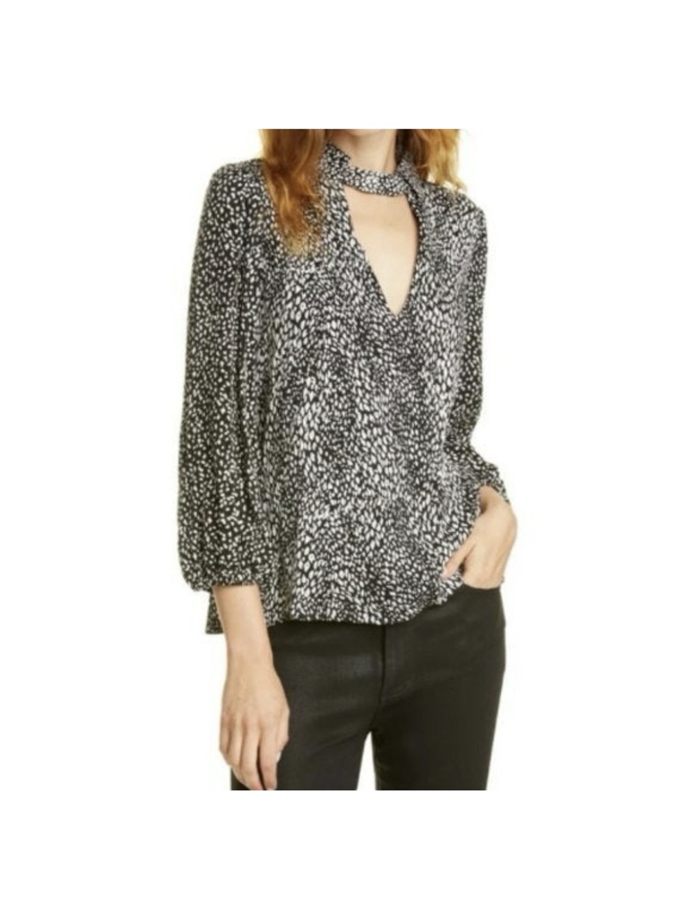 Alice + Olivia Black and White Abstract Animal Print Blouse - Size Medium
